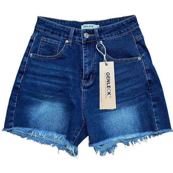 Genleck Shorts NWT Women Size 10 Light Blue Denim Zip Cut Off - Picture 1 of 6